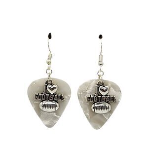 I Love Football Charm on Guitar Pick Earrings - Choose Color - Handmade in USA